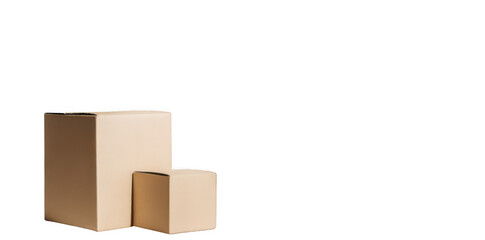 Obraz premium Beige cardboard boxes stand on the table against a white background, png, transparent