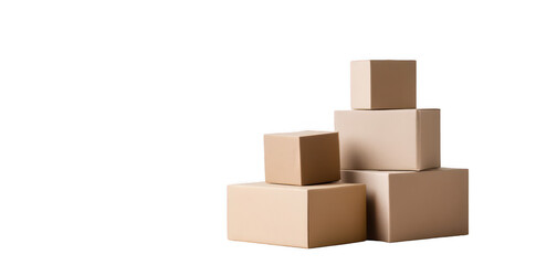 Obraz premium Beige cardboard boxes stand on the table against a white background, png, transparent