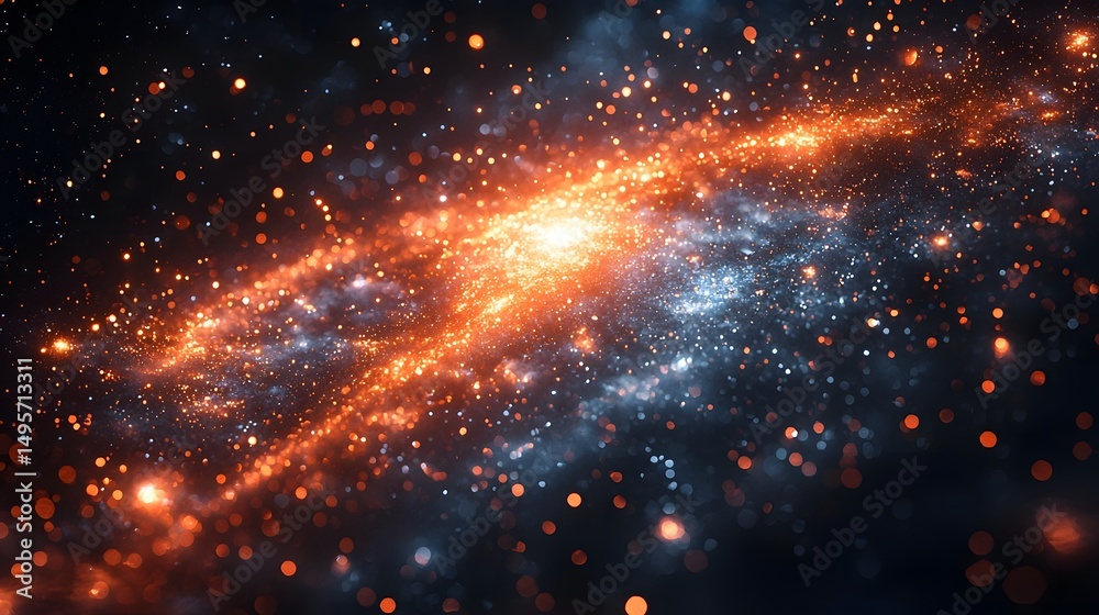 Poster quantum computing concept galaxies linked by glowing qubit pathways