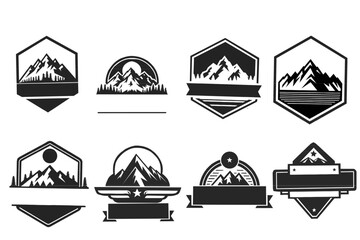 Set of Vintage Mountain Logo Badges for Outdoor and Adventure Themes