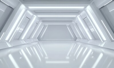 Obraz premium Empty futuristic room with white walls and neon lighting