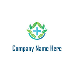 Healthcare Logo with Cross and Leaves Logo