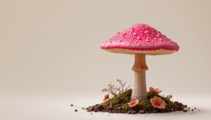 vibrant pink fantasy mushroom isolated on white