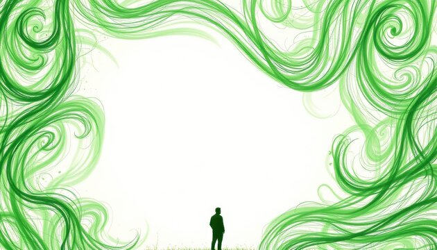 create an abstract design featuring a green swirling pattern with twirly lines