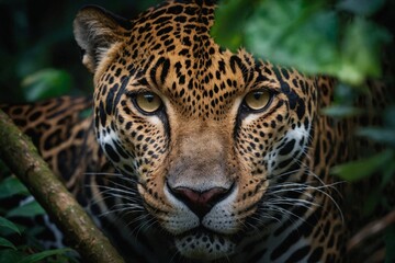 Obraz premium Close-up of beautiful jaguar in the jungle. Amazing Wildlife