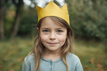 Cute Child Wearing a DIY Paper Crown Smiling 