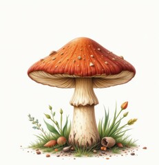 create an illustration of an isolated edible wild mushroom on a white background