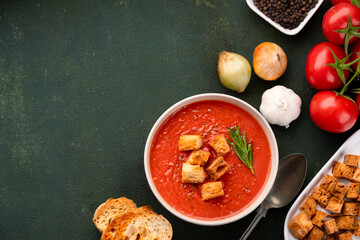 Homemade tomato soup on vintage table