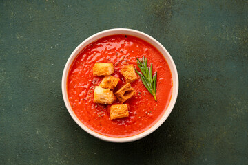Homemade tomato soup on vintage table