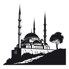 Fototapeta premium silhouette mosque on white background