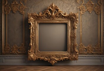 Intricate vintage frames adorn luxurious damask  ,  luxury,  elegant,  gold