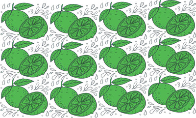 seamless pattern with green leaves and lemon