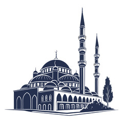 silhouette mosque on white background