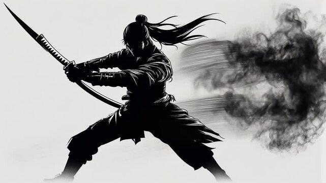 Black and white vector silhouette sketch illustration of a knight with a sword