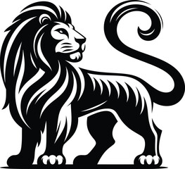 Naklejka premium A stylized black and white illustration of a lion