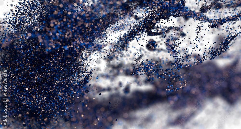 Aufkleber Dynamic abstract background with blue and silver particles exploding. Perfect for technology, energy, or scienc