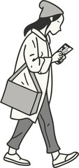woman Person walking and using a smartphone in a minimalist style