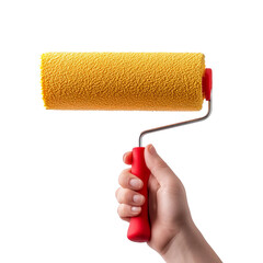 Obraz premium A person holding a paint roller in the process of painting. Capturing the essence of home improvement and creativity.