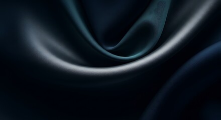 Abstract Flowing Silk Fabric in Deep Navy Blue, Metallic Silver, and Smoky Teal with Soft Directional Lighting for a Luxurious and Moody Aesthetic