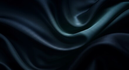 Abstract Flowing Silk Fabric in Deep Navy Blue, Metallic Silver, and Smoky Teal with Soft Directional Lighting for a Luxurious and Moody Aesthetic