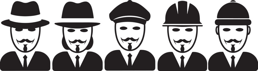 Five Anonymous Men in Suits and Various Hats