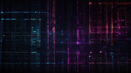 Fototapeta premium Abstract digital matrix backdrop with vibrant glowing lines and data streams
