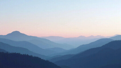Fototapeta premium Serene Mountain Range Wallpaper Misty Peaks at Dawn, Stunning Landscape Wallpaper for Desktop and Mobile