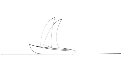 Vector continuous one simple single abstract line drawing of Sailboat travel tourism concept isolated on a white background