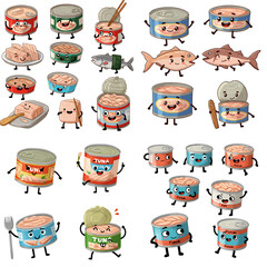 Obraz premium 可愛いマグロ缶詰キャラクターイラスト集