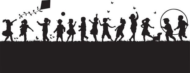 Silhouette of Happy Children Playing Outdoors