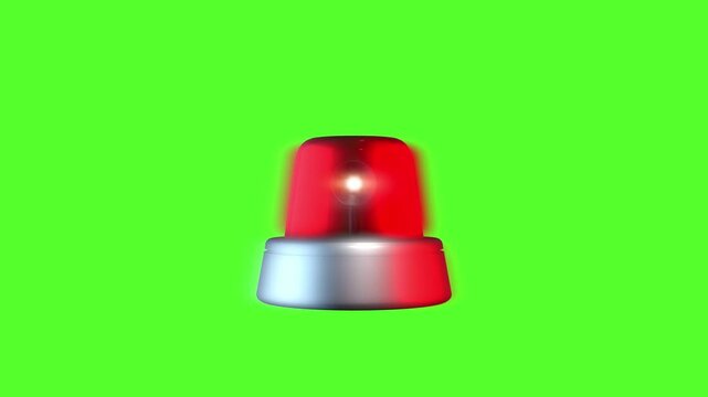 Red emergency siren light on green background. 3D animation of rotating alarm light. Concept of warning system or police alert. Video 4K