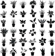 set of black silhouettes of plants