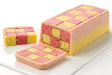 batten berg cake on a white background