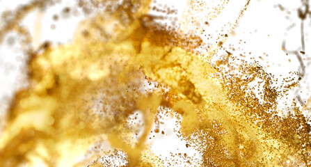 Golden Particles Explosion, Abstract Background, Dust, Sand, Glitter, Shimmer, Luxury, Texture, Design Element, White Background,  High Resolution