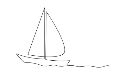 Vector continuous one simple single abstract line drawing of Sailboat travel tourism concept isolated on a white background