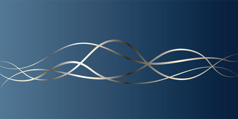 Fototapeta premium Abstract Silver Lines on a Deep Blue Background. This sophisticated abstract image features flowing, silver lines intertwined against a deep navy blue gradient background
