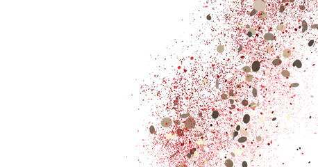 Red and Gold Glitter Explosion on White Background