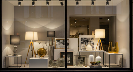 Artistic Home Decor Store Window at Night