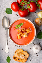 Homemade tomato soup on vintage table