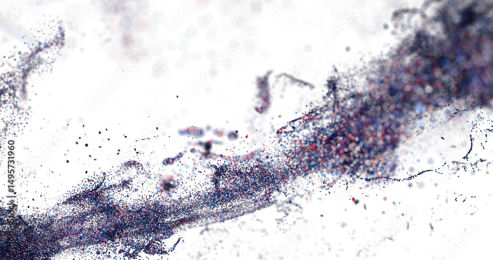 Poster high-res digital art image of an abstract particle burst in blue, red, and white. perfect for tech o