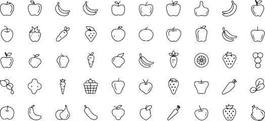 Collection of Line Art Fruit and Vegetable Icons