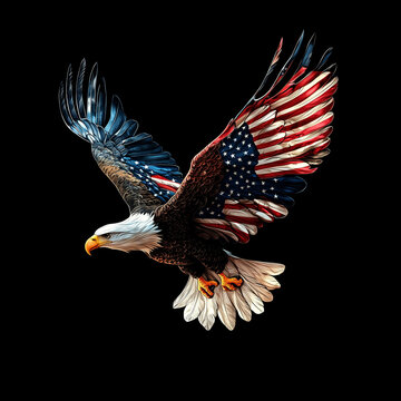 3D bald eagle with a red, white, and blue American flag 