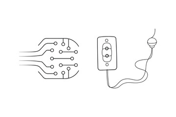 Simple line art representation of electrical circuitry components and power switch