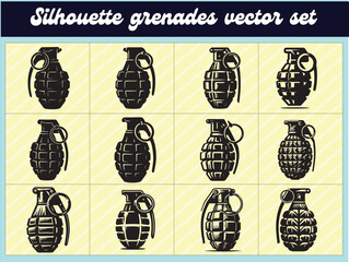 Black Silhouette Grenade Vector in Handmade Style with Clean Lines on White Background