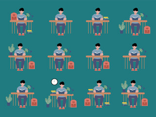 Young Man Studying Learning Vector Illustration