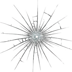 Obraz premium Glass shattering with cracks radiating from point of impact on a black background