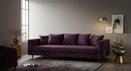 Modern Living Room with Plum Sofa - Interior Photography