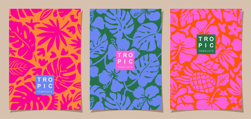 Tropical floral design with hand drawn palm leaves. Hawaii summer colorful background for posters, templates, cards, covers, decorations, banners, interior decors. Vector illustration. © Udomdech