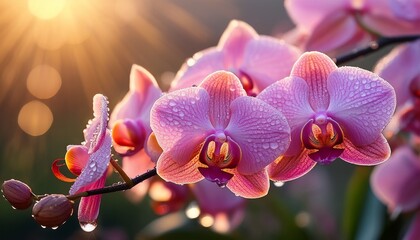 beautiful orchid flowers in the morning with water drops on them
