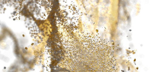 Abstract background of gold and silver particles exploding. Perfect for luxury, elegance, and celebration themes.